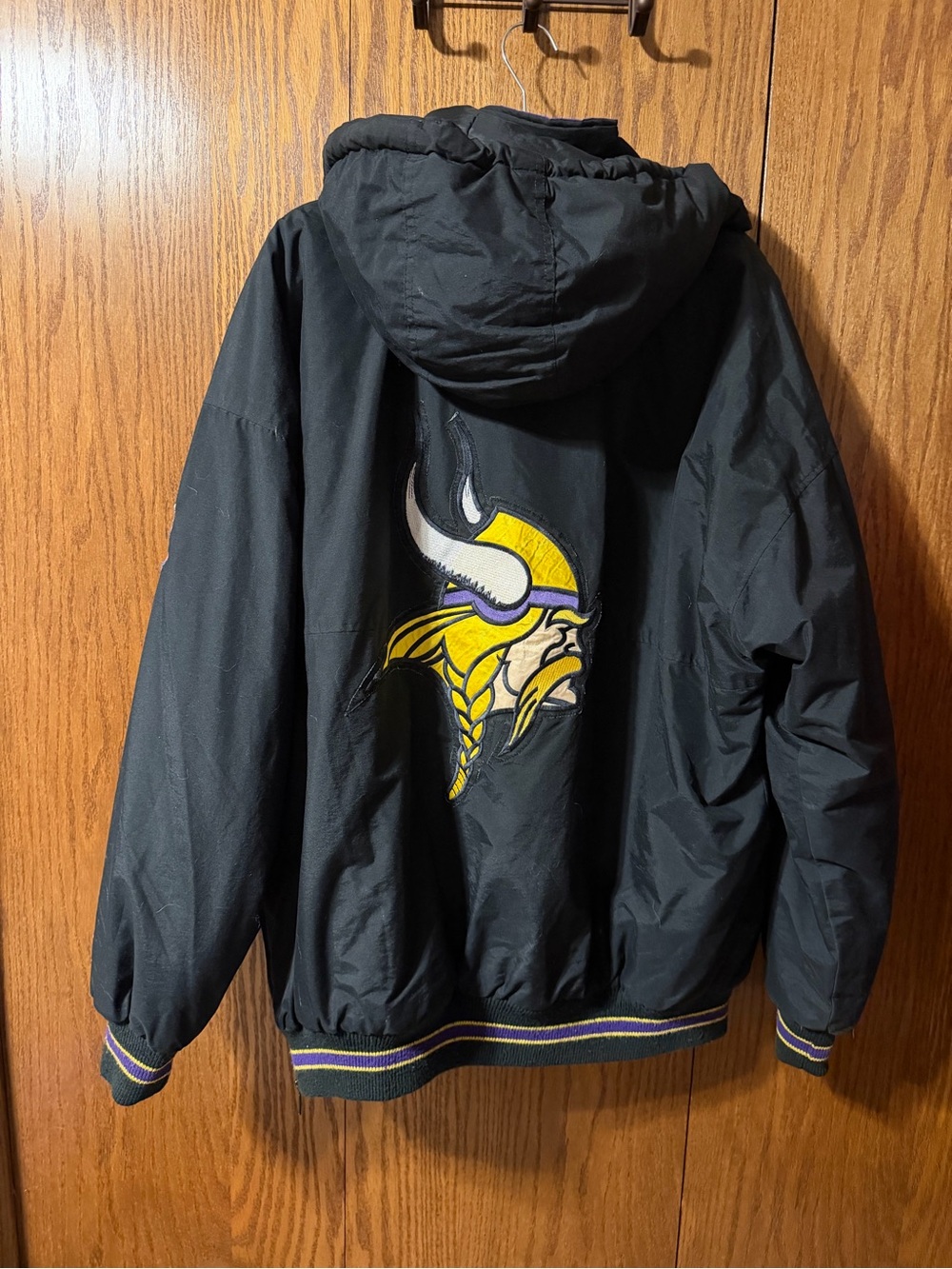 VTG 90s Minnesota Vikings Starter Pro Line Puffer Jacket Hooded Black Men's XL